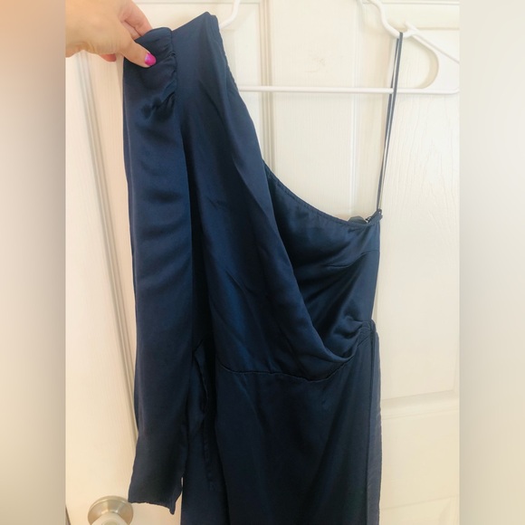 100% SILK REFORMATION NAVY BLUE ONE SHOULDER MIDI DRESS - Picture 8 of 11